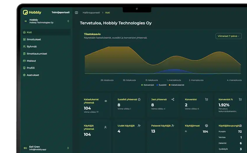 Hobbly Provider portal mockup